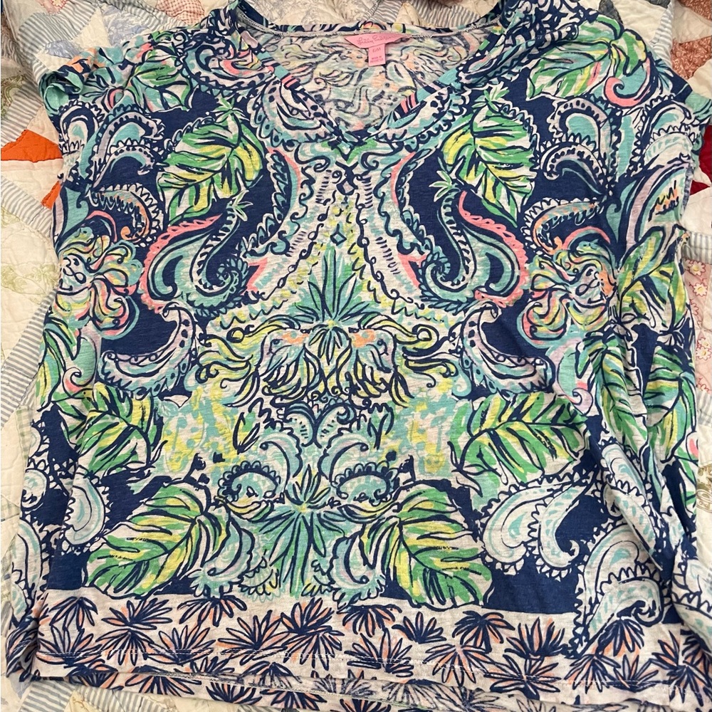 Lilly Pulitzer Linen Hartwell Hanging with Fronds Top S/M